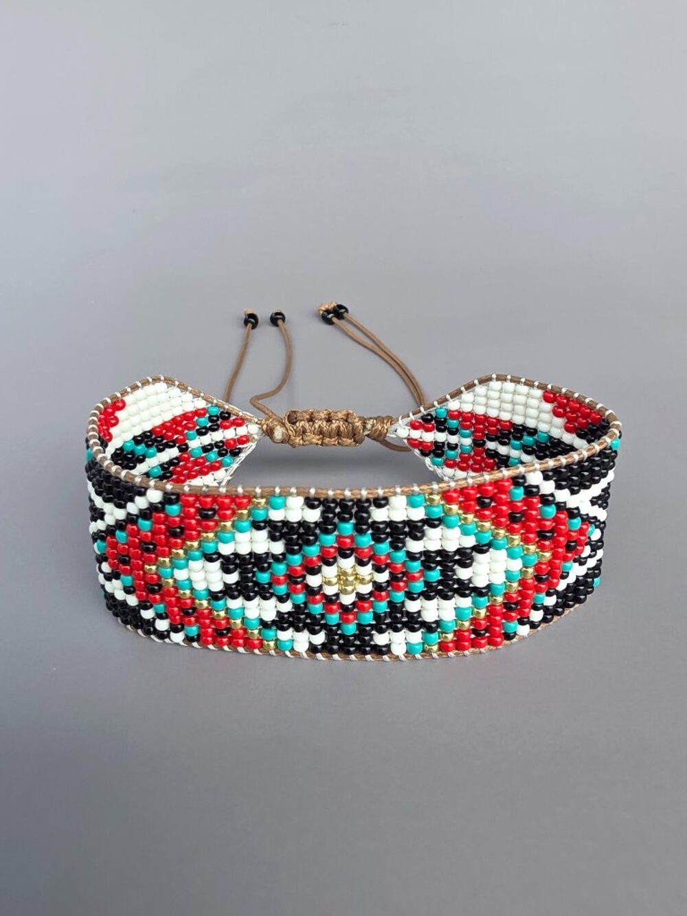 Handmade Loom Woven Seed Bead Cuff Bracelet - Southwestern Beaded Geometric